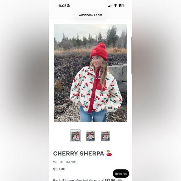 Very J Cherry Pattern Sherpa Jacket - Size S - Picture 5 of 6